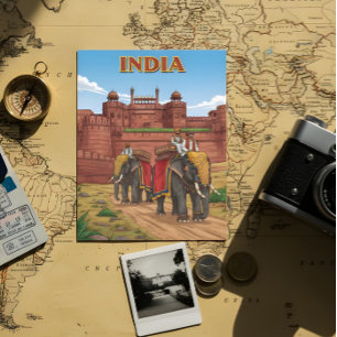 Postal Elefantes cargando a los jinetes