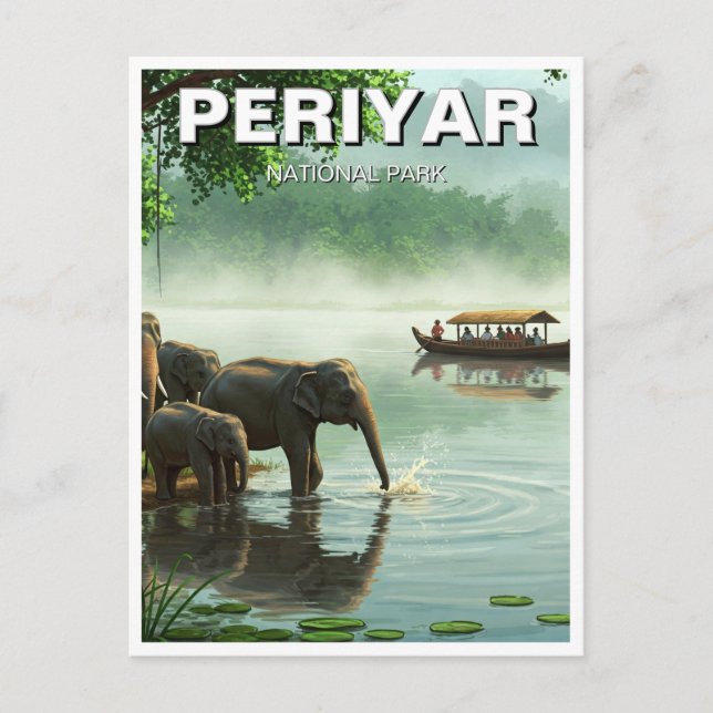 Postal Elefantes en el Parque Nacional Periyar Viajes de  (Anverso)