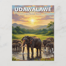 Postal Elefantes en el Parque Nacional Udawalawe en Sri L