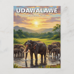 Postal Elefantes en el Parque Nacional Udawalawe en Sri L