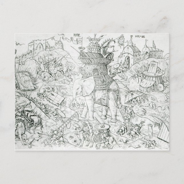 Postal Elefantes en guerra (Anverso)