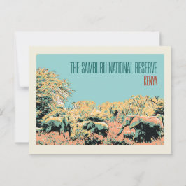 Postal Elefantes en la Reserva Nacional Samburu, Kenia