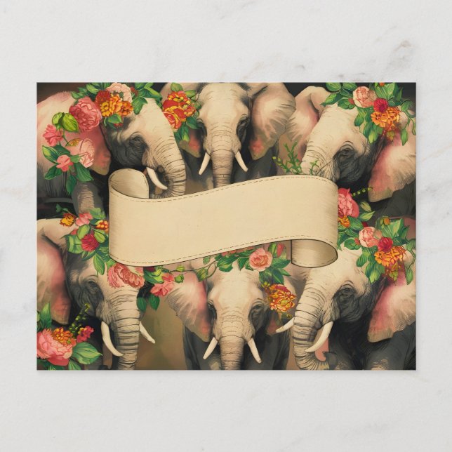Postal Elefantes Retro Vintage (Anverso)