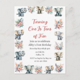 Postal Elefantes y flores de la selva boho cumpleaños