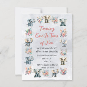 Postal Elefantes y flores de la selva boho en cumpleaños