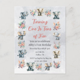 Postal Elefantes y flores de la selva boho en cumpleaños 