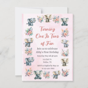 Postal Elefantes y flores de la selva boho en cumpleaños