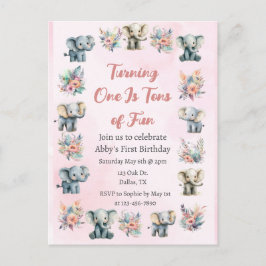 Postal Elefantes y flores de la selva boho en cumpleaños 