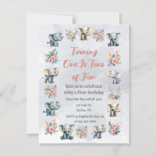 Postal Elefantes y flores de la selva boho en cumpleaños