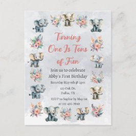 Postal Elefantes y flores de la selva boho en cumpleaños 