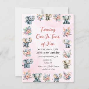 Postal Elefantes y flores de la selva boho en cumpleaños 