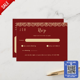 Postal Elegan Red Gold Lace Wedding RSVP Para Coincidir C