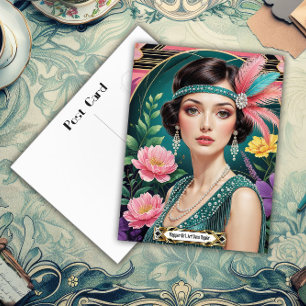 Postal Elegancia de cóctel de los años 20 Chica Flapper