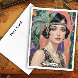 Postal Elegancia de cóctel de los años 20 Chica Flapper