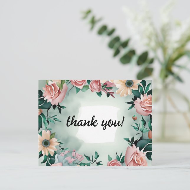 Postal Elegancia de flor pastel: Boda floral verde sabio (Anverso de pie)