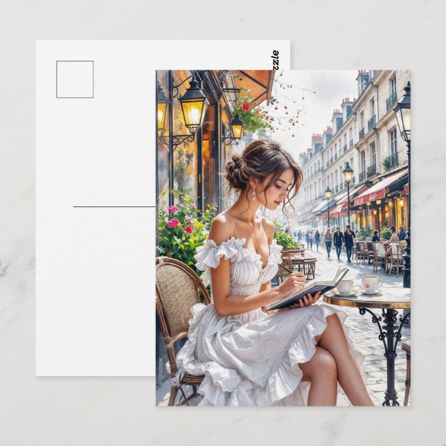 Postal Elegancia de mujeres parisinas: Paris Café Street  (Anverso / Reverso)