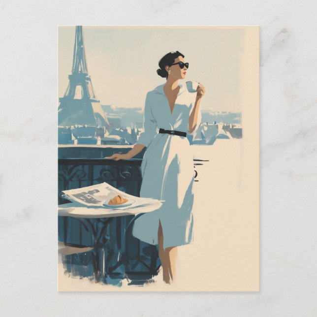 Postal Elegancia del café matutino en París (Anverso)