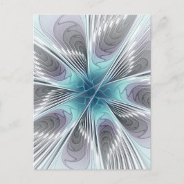 Postal Elegancia Flor de Arte Fractal Blanco Gris Azul