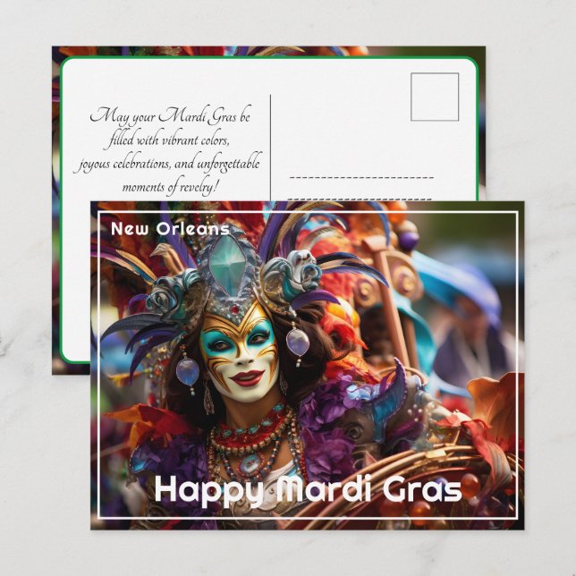 Postal 💚 💜 💛 Elegancia Jewled: Mardi Gras Splendor (Anverso / Reverso)