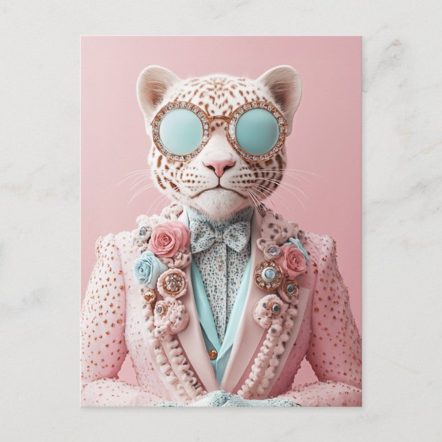 Postal Elegancia lujosa de leopardo rosa (Anverso)