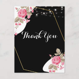Postal Elegancia moderna Luces de cadena florales rosadas