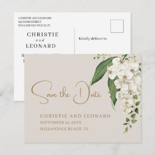 Postal Elegancia Orquídea Blanca Guardar la Fecha