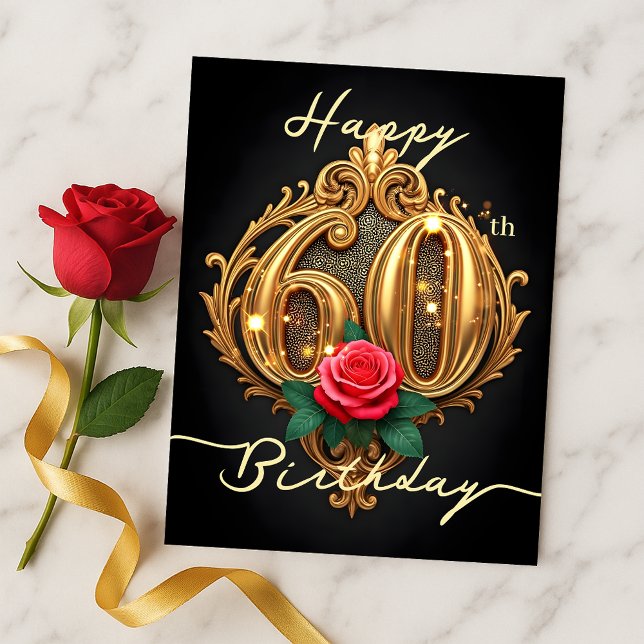 Postal Elegancia Rosa Dorada 60 cumpleaños (Subido por el creador)