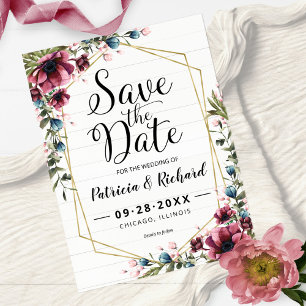 Postal Elegancia Rústica Burgundy Floral Boda Save The Da