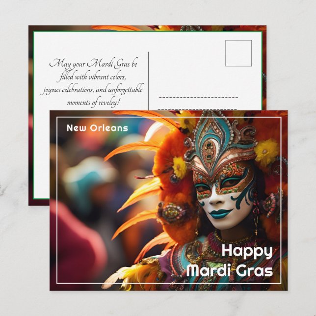 Postal 💚 💜 💛 Elegancia Turquesa: Radiancia Mardi Gras (Anverso / Reverso)