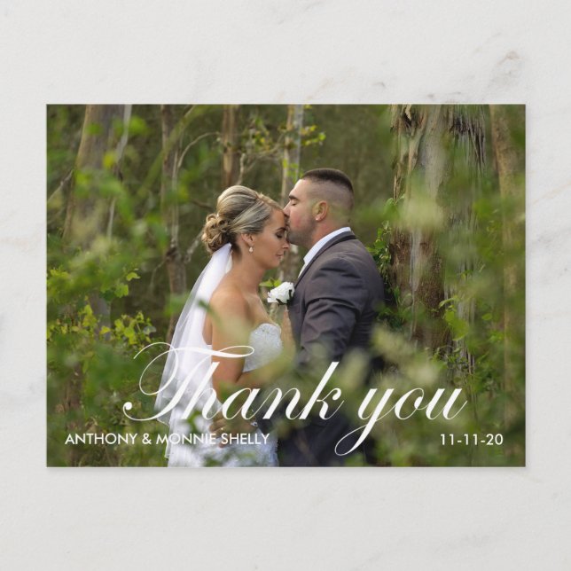 Postal Elegant 2 Photo Boda Con Notes Gracias Postc (Anverso)