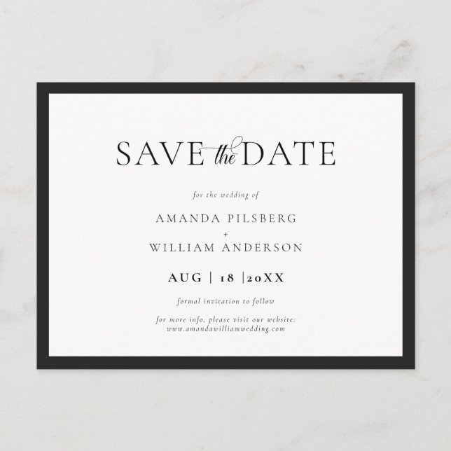 Postal Elegant and Classic Black & White Save the Date (Anverso)