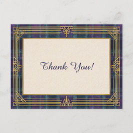 Postal Elegant Art Deco Plaid Thank You