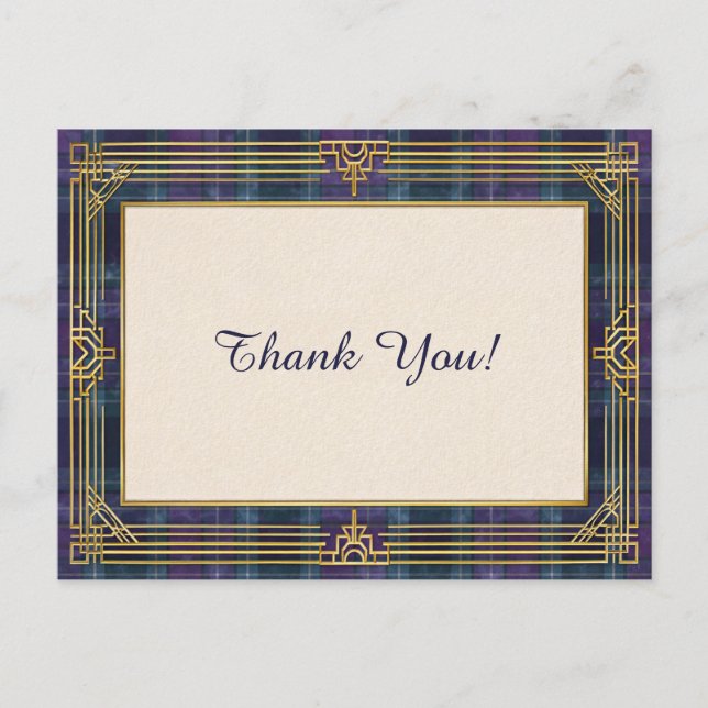 Postal Elegant Art Deco Plaid Thank You (Anverso)
