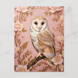 Postal Elegant Barn Owl Pink and Gold Floral