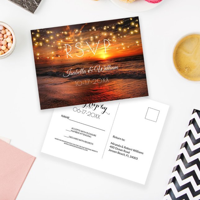 Postal Elegant Beach Summer Wedding RSVP (Subido por el creador)
