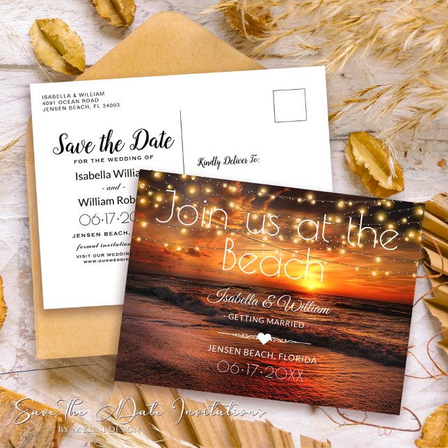 Postal Elegant Beach Summer Wedding Save the Date (Subido por el creador)