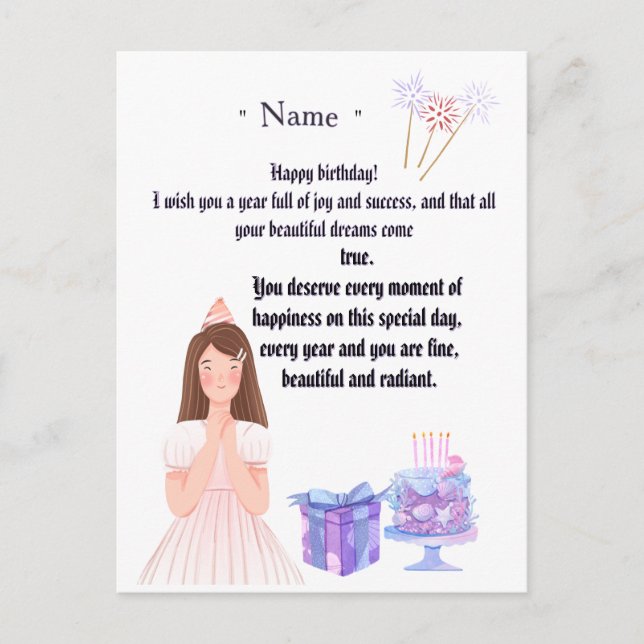 Postal Elegant Birthday Card for Her – Personalized Greet (Anverso)
