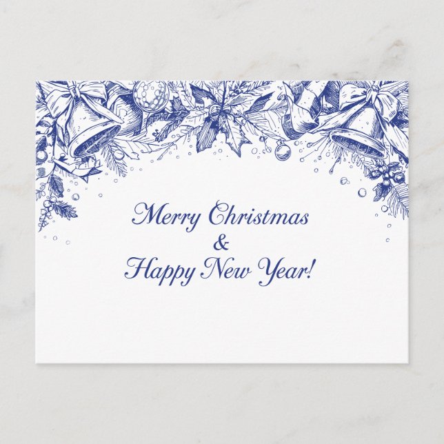 Postal Elegant Blue Floral Merry Christmas Chinoiserie (Anverso)