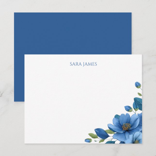 Postal Elegant Blue Floral Personal Postcard (Anverso / Reverso)