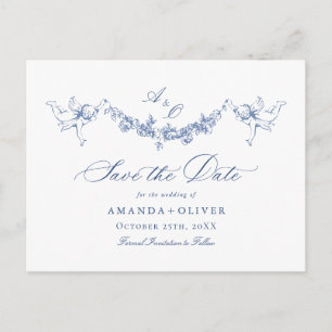 Postal Elegant Blue French Toile de Boda Save the Date
