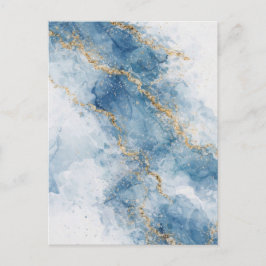 Postal Elegant Blue Gold Glitter Abstract Flow           