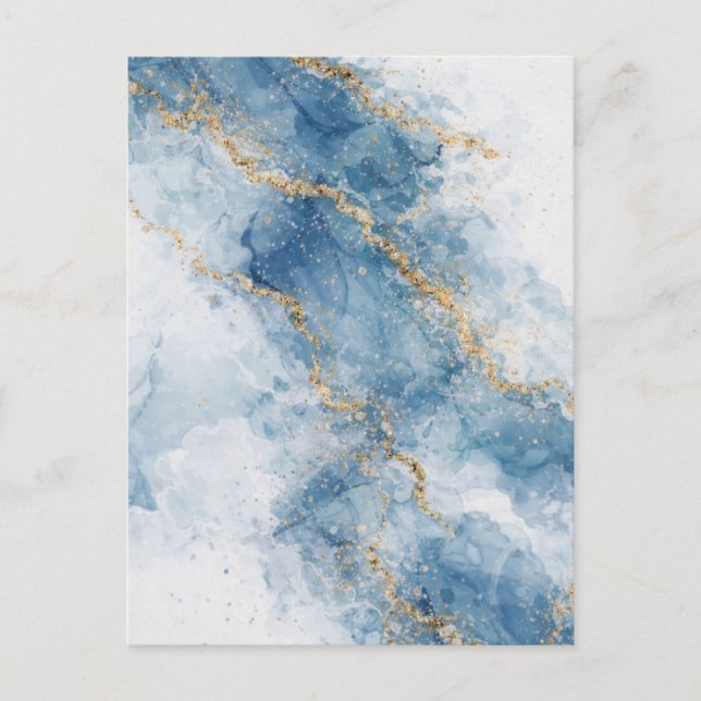 Postal Elegant Blue Gold Glitter Abstract Flow            (Anverso)
