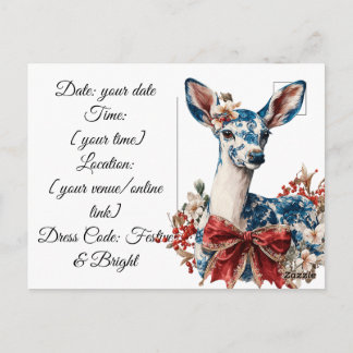 Postal Elegant Blue & Red Holiday Invitation Invitation