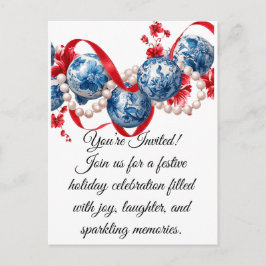 Postal Elegant Blue & Red Holiday Invitation Invitation