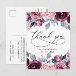 Postal Elegant Botanical Blush Burgundy Floral Thank You