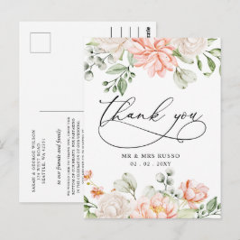 Postal Elegant Botanical Blush Pink Floral Thank You