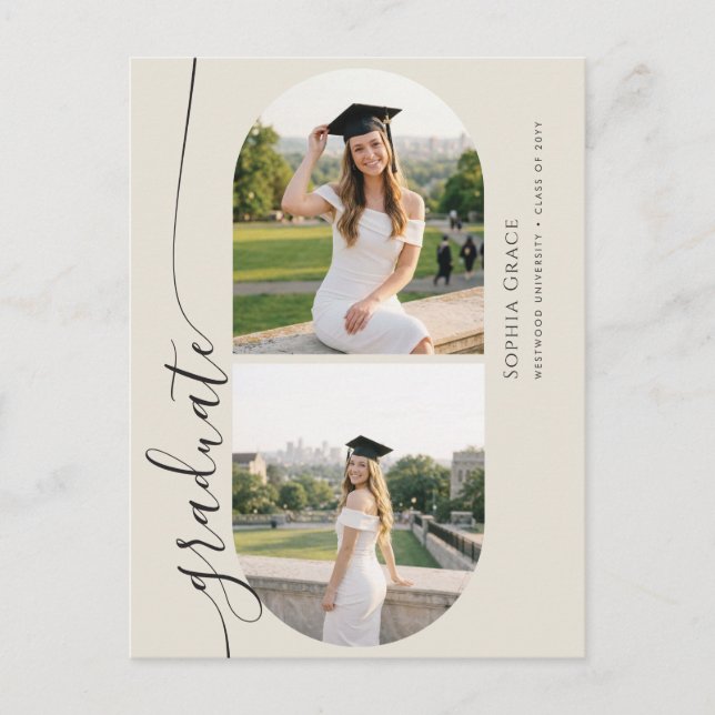 Postal Elegant Calligraphy Photo Graduation Announcement (Anverso)