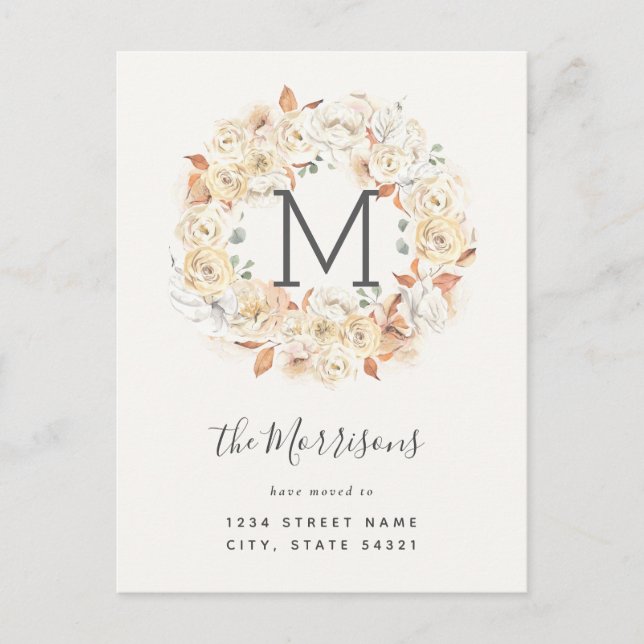 Postal Elegant Calligraphy Roses New Address Moving (Anverso)