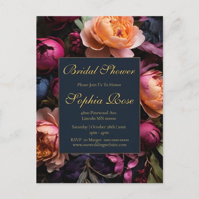 Postal Elegant dark floral Bridal shower (Anverso)