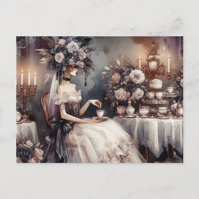 Postal Elegant Dark Moody Bridal Tea Party  (Anverso)